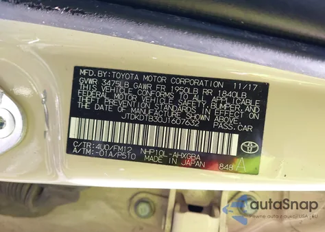 2018 Toyota Prius C Four/One/Three/Two from USA, damaged, VIN JTDKDTB30J1607632